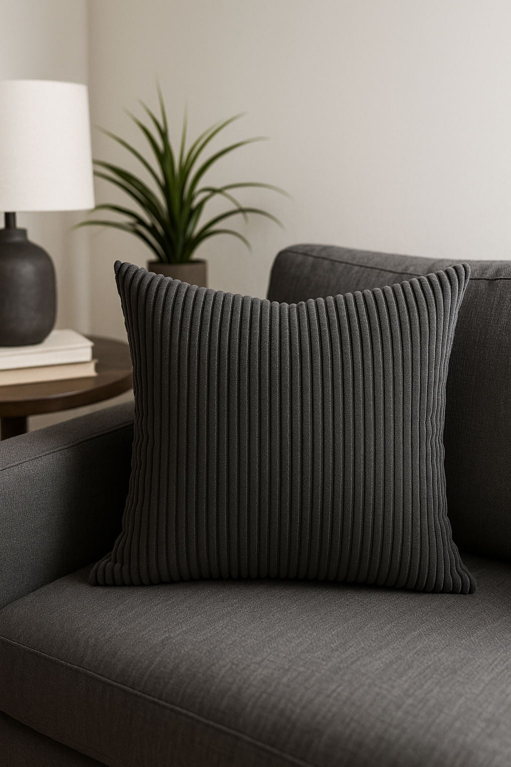 Throw pillow cover in ribbed velvet with multicolor stripes - view 2