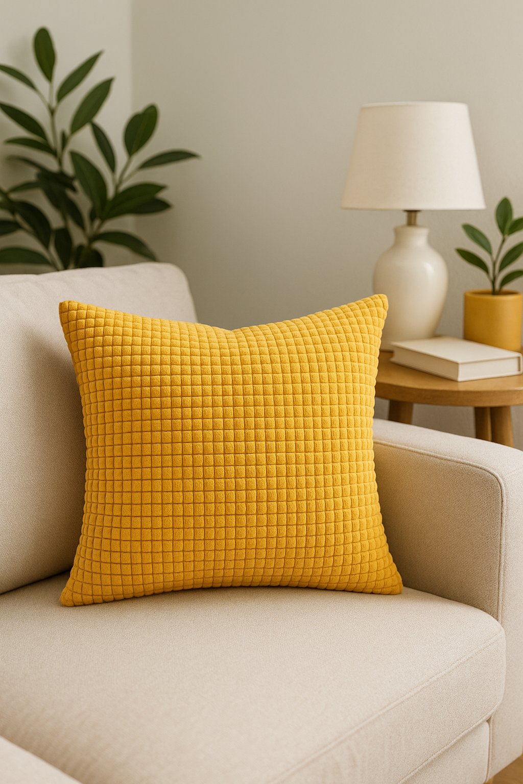 Ribbed Velvet Corn-Grain Throw Pillow Cover in Gold, Large Size - view 2