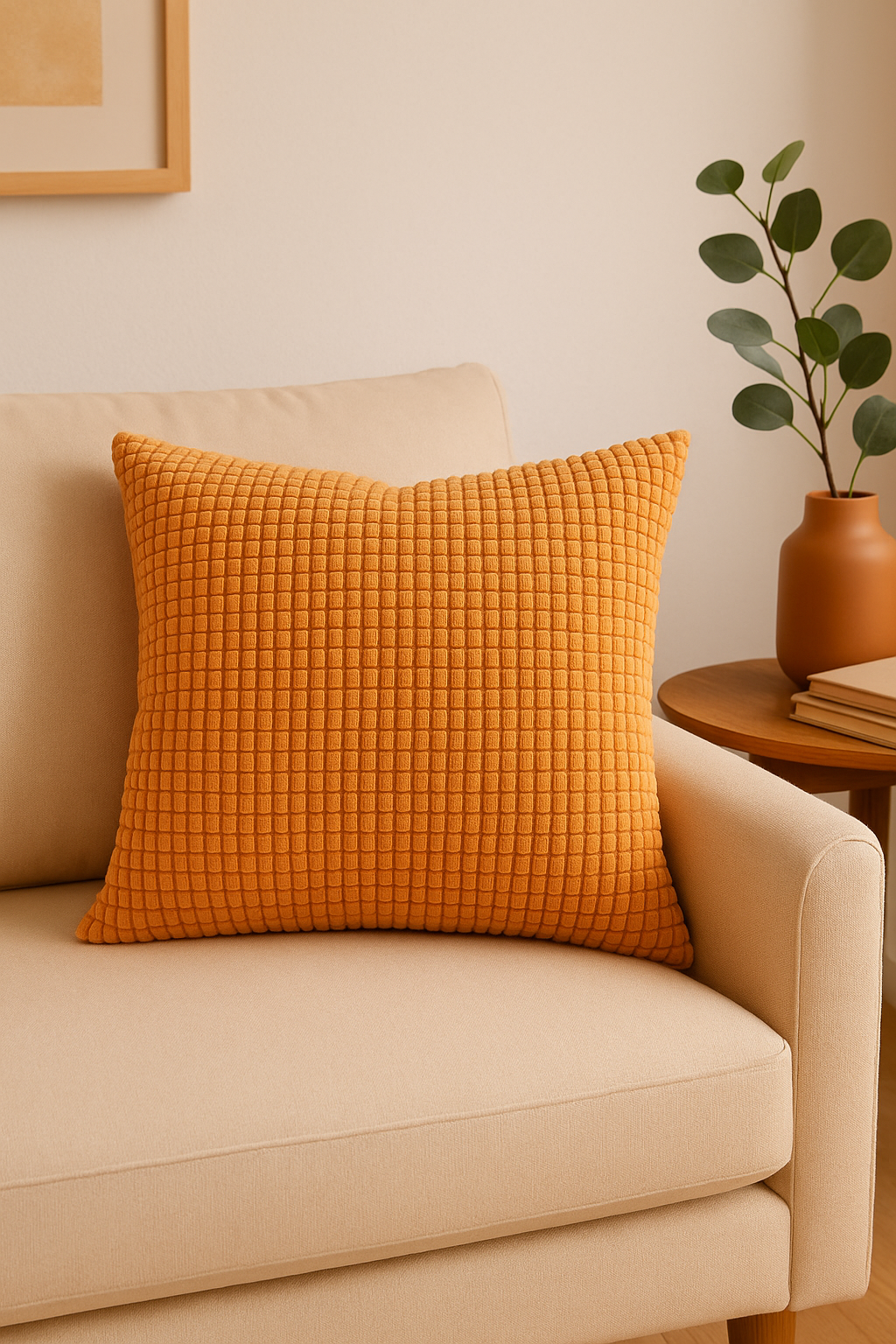 Ribbed Velvet Corn-Grain Throw Pillow Cover in Orange, Large Size - view 2