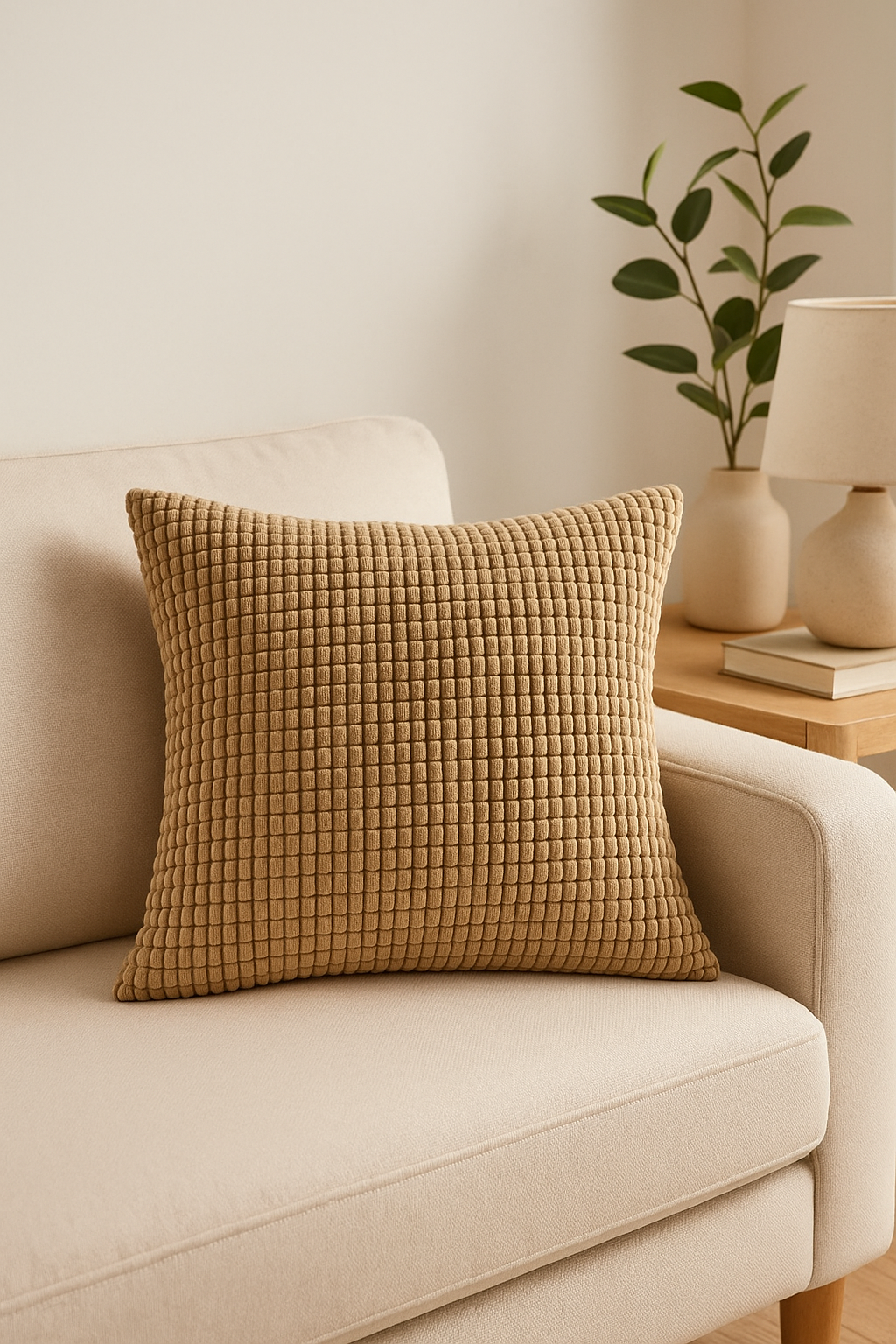 Ribbed Velvet Corn-Grain Throw Pillow Cover in Camel, Large Size - view 2