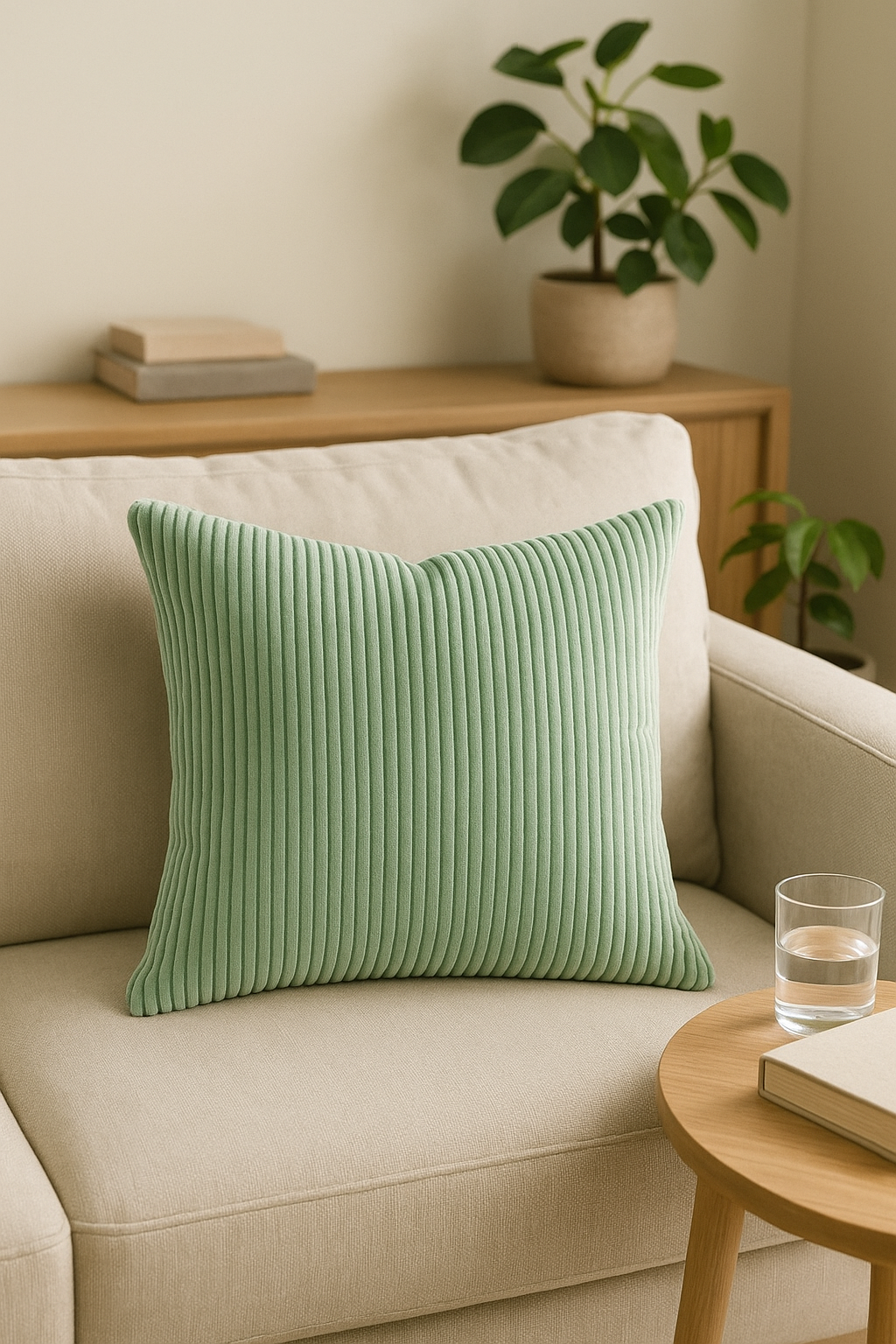 Throw pillow cover in ribbed velvet striped different sizes available - view 2
