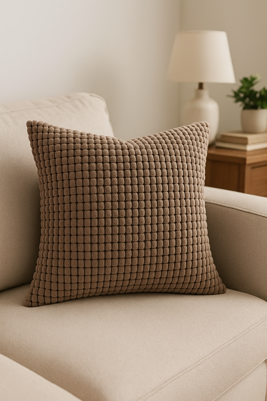 Throw pillow cover in plain ribbed velvet 40 50 60 65 70 cm - view 2