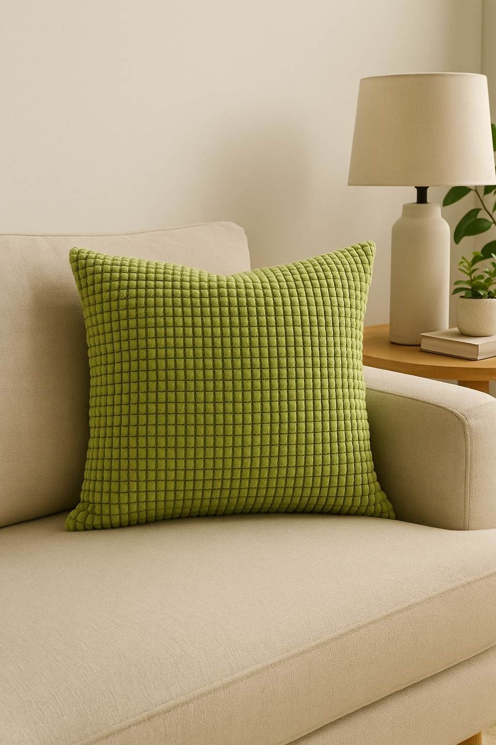 Green Ribbed Velvet Throw Pillow Cover, 40 to 70 cm - view 2