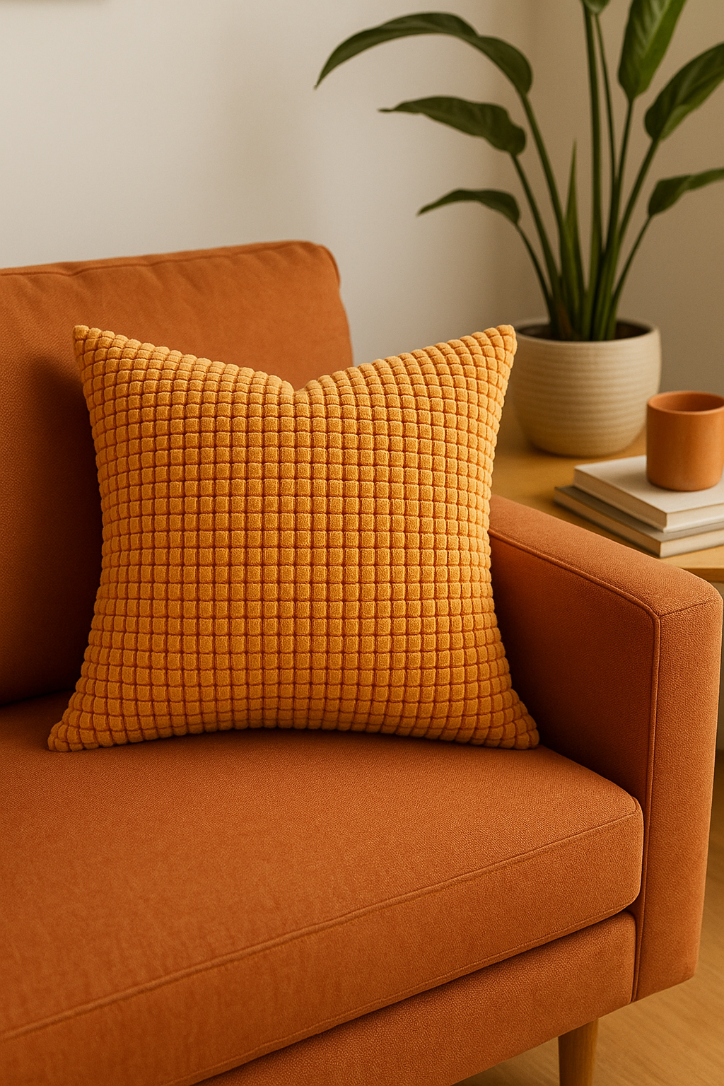 Orange Ribbed Velvet Throw Pillow Cover, 40 to 70 cm - view 2