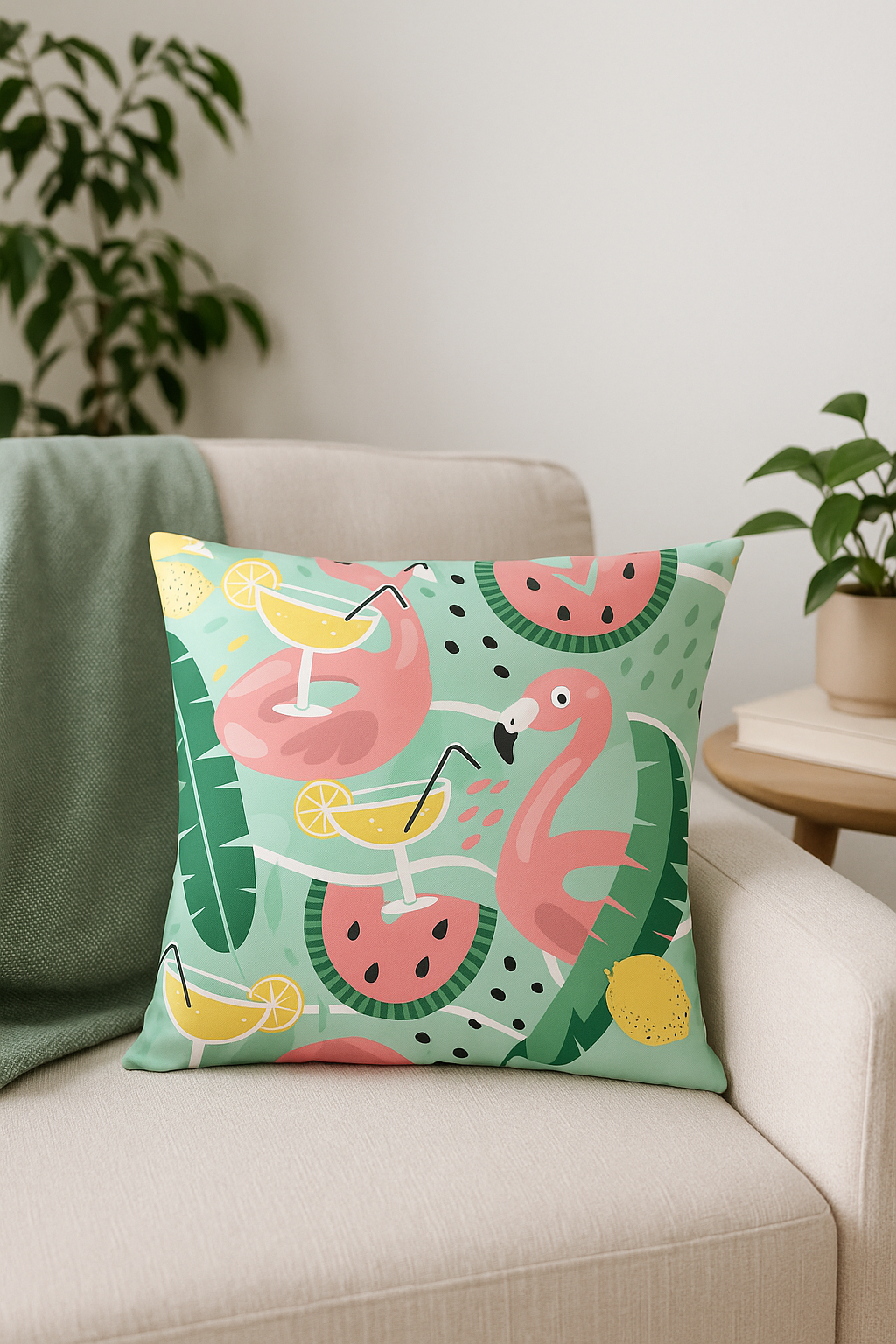 Pink flaming throw pillow cover for a colorful touch - view 2