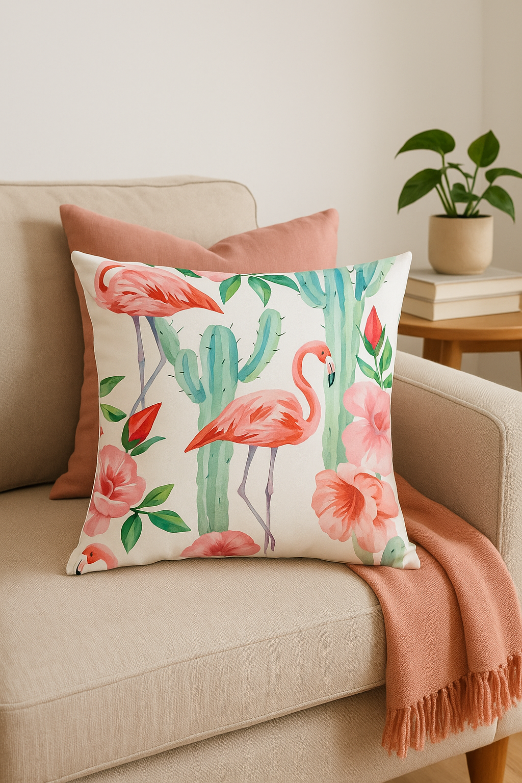 Pink tropical flamingo throw pillow cover 45 cm for creative decoration - view 2