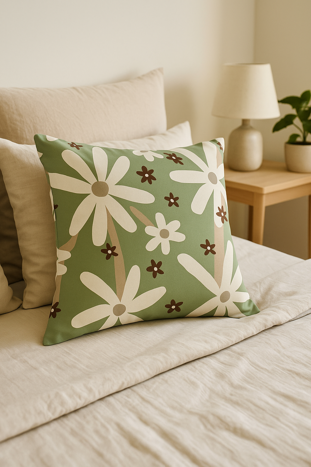 Deep Green Abstract Floral Throw Pillow Cover, One-Side Print - view 2