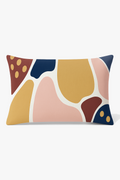 Curved-Motif Rainbow Geometric Throw Pillow Cover with Vegetal Print