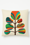 Geometric throw pillow cover with coloured wildflowers