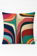 Geometric throw pillow cover with coloured flowers and peach skin motifs