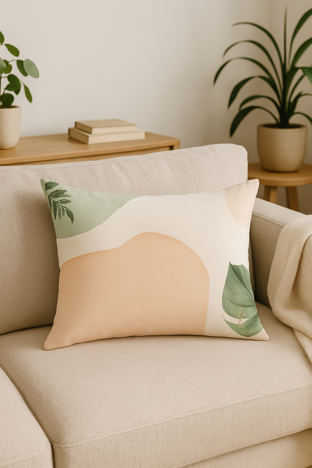 Modern Rainbow Geometric Throw Pillow Cover with Plant Motifs - view 2