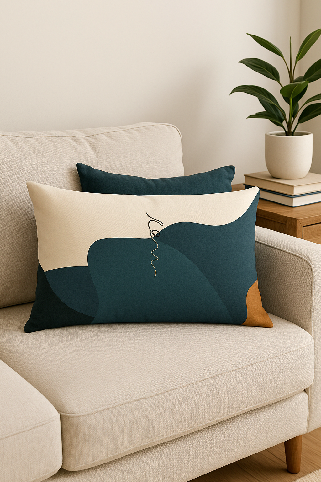 Structured Rainbow Geometric Throw Pillow Cover with Plant Motifs - view 2