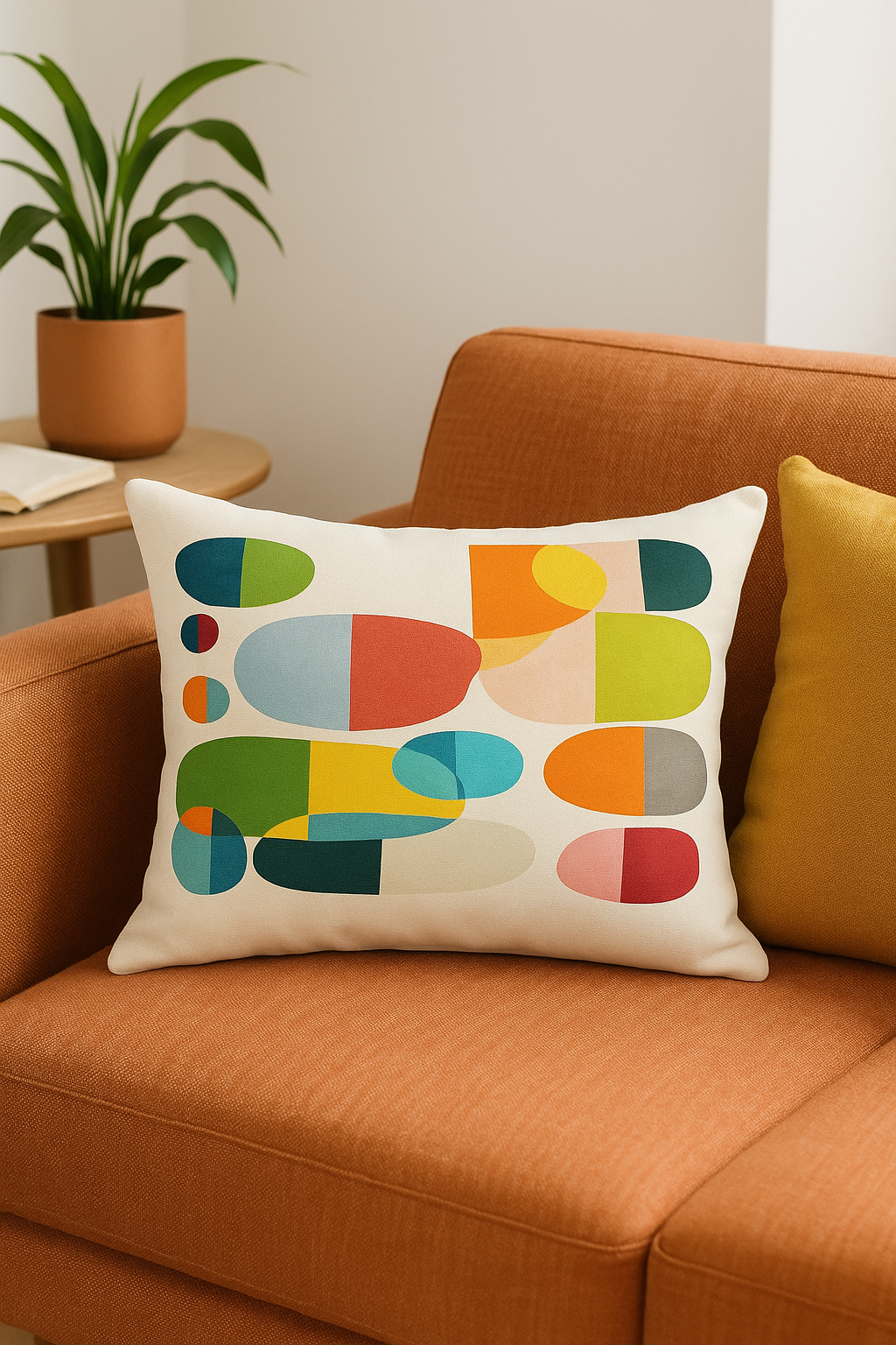 Graphic Rainbow Geometric Throw Pillow Cover with Plant Motifs - view 2