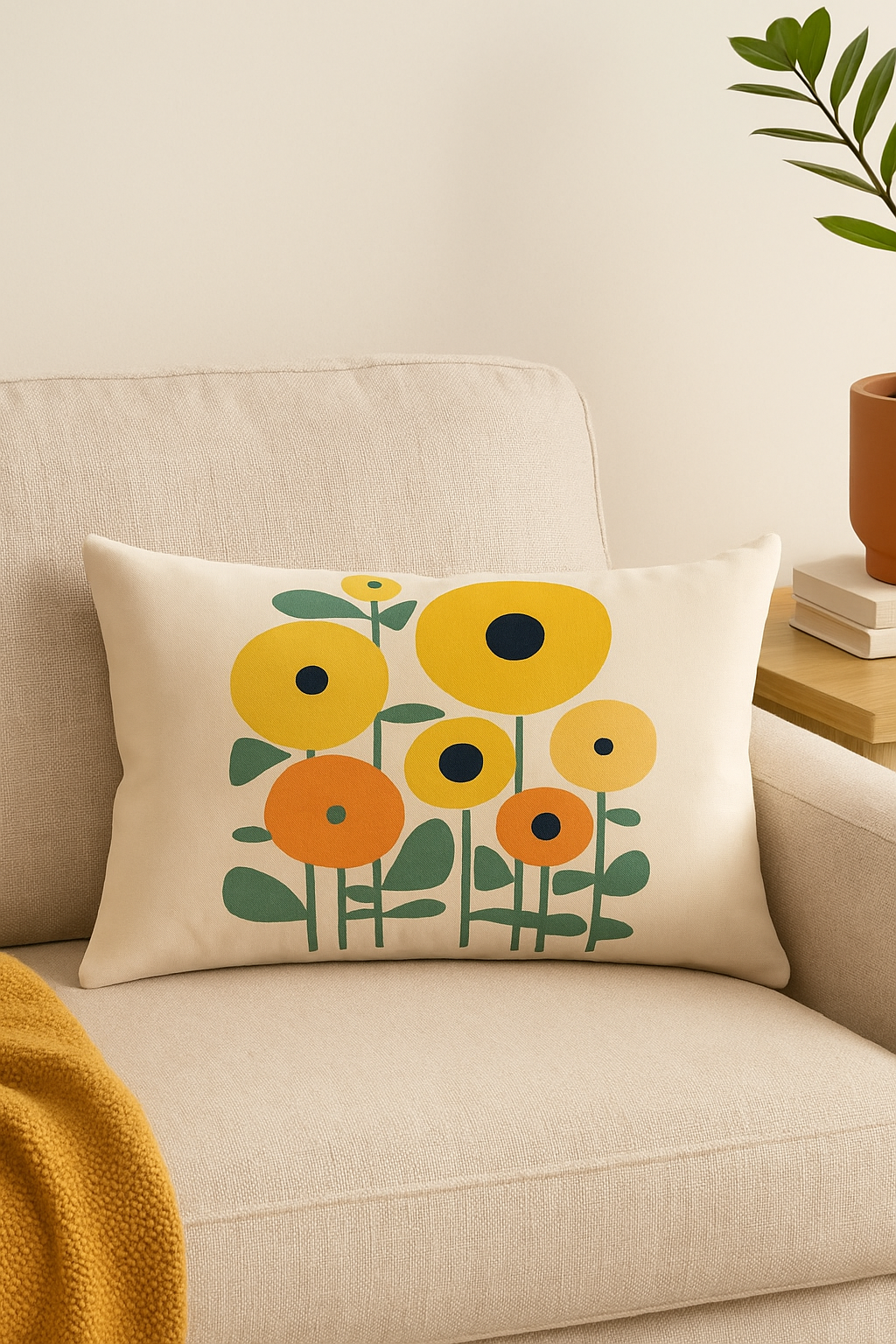 Rainbow and vegetal geometric throw pillow cover - view 2