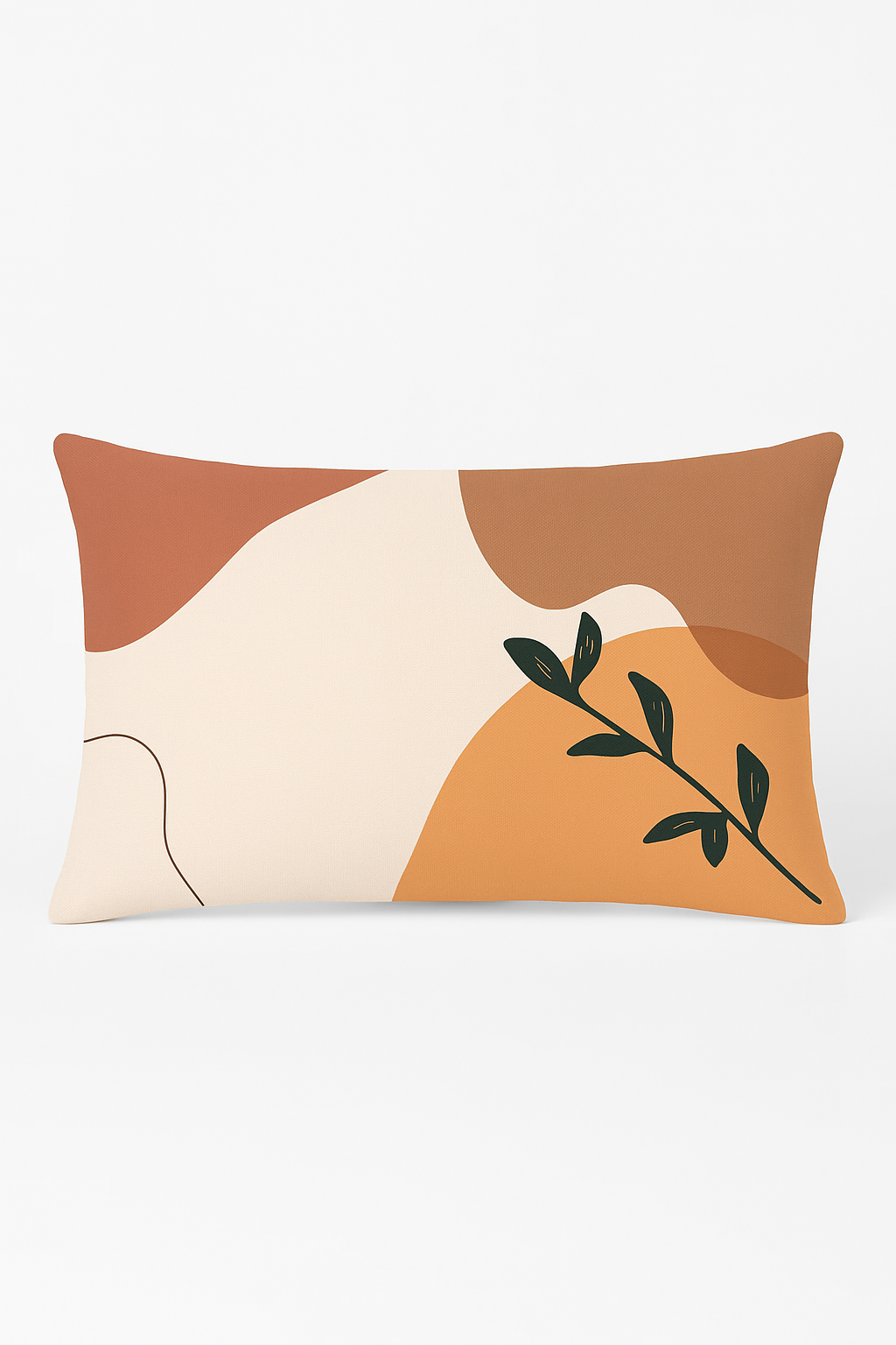 Nordic-Style Rainbow Geometric Throw Pillow Cover with Vegetal Print