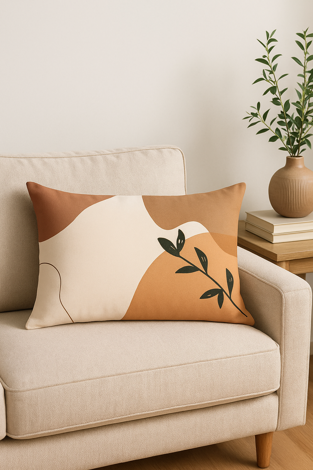 Nordic-Style Rainbow Geometric Throw Pillow Cover with Vegetal Print - view 2
