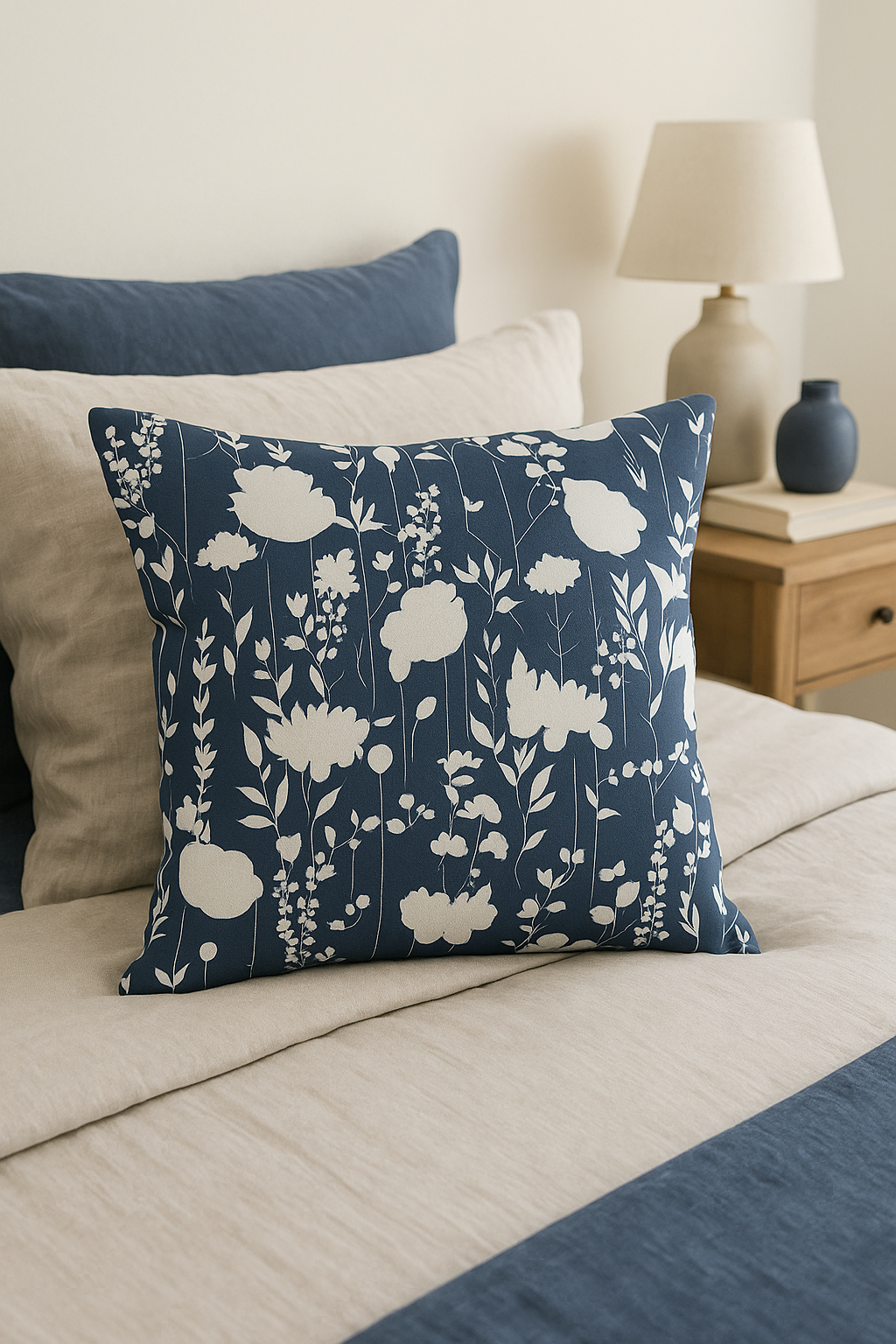 Navy Blue Geometric Nordic Throw Pillow Cover, Design 14 - view 2