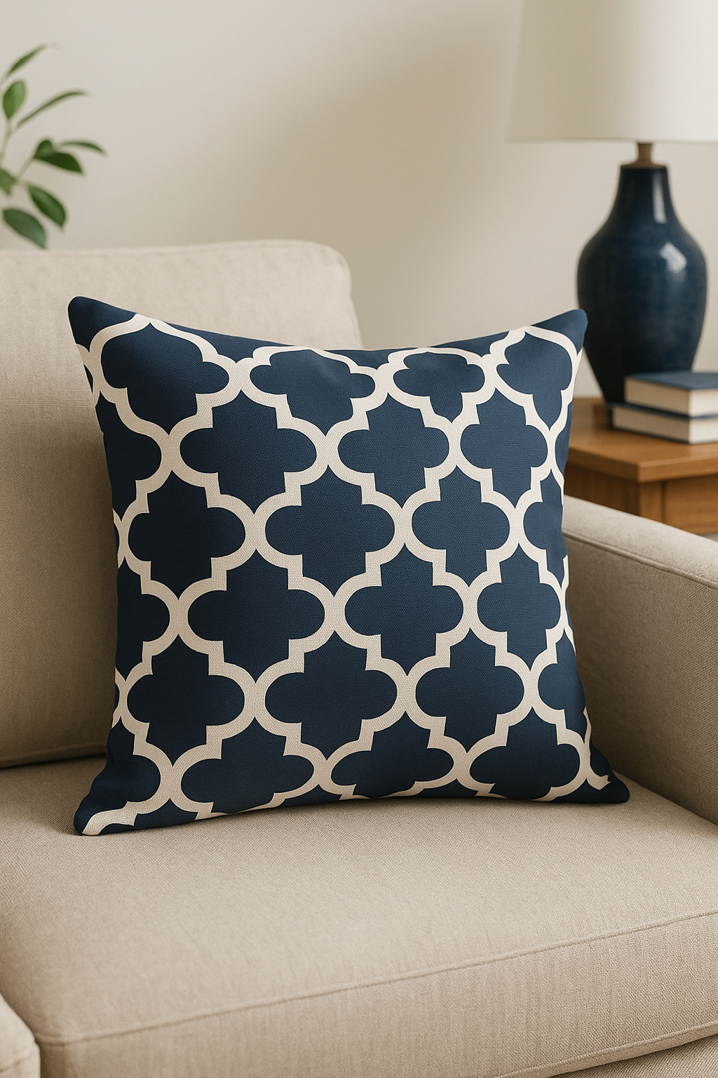 Navy Blue Geometric Nordic Throw Pillow Cover, Design 13 - view 2