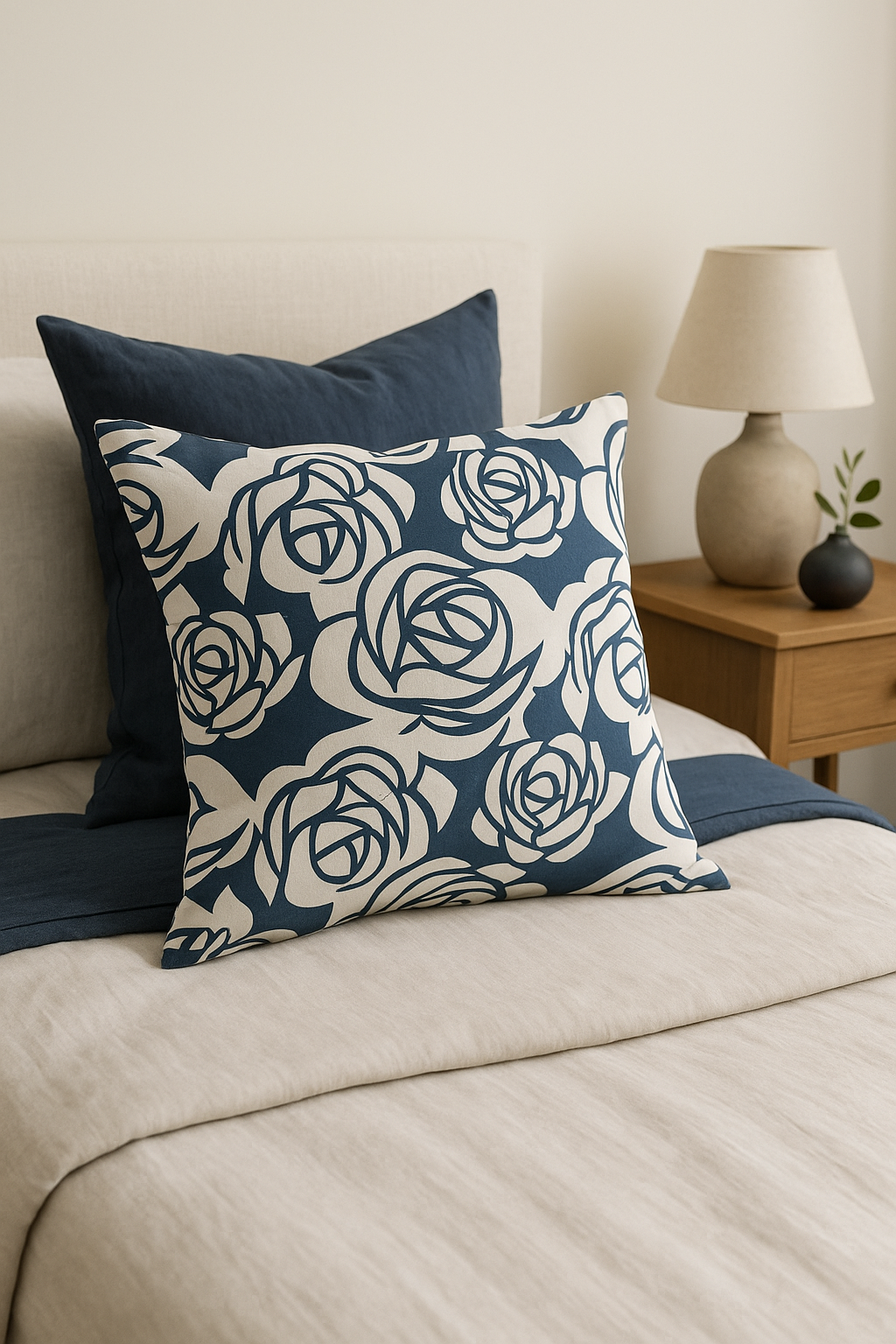 Navy Blue Geometric Nordic Throw Pillow Cover, Design 12 - view 2