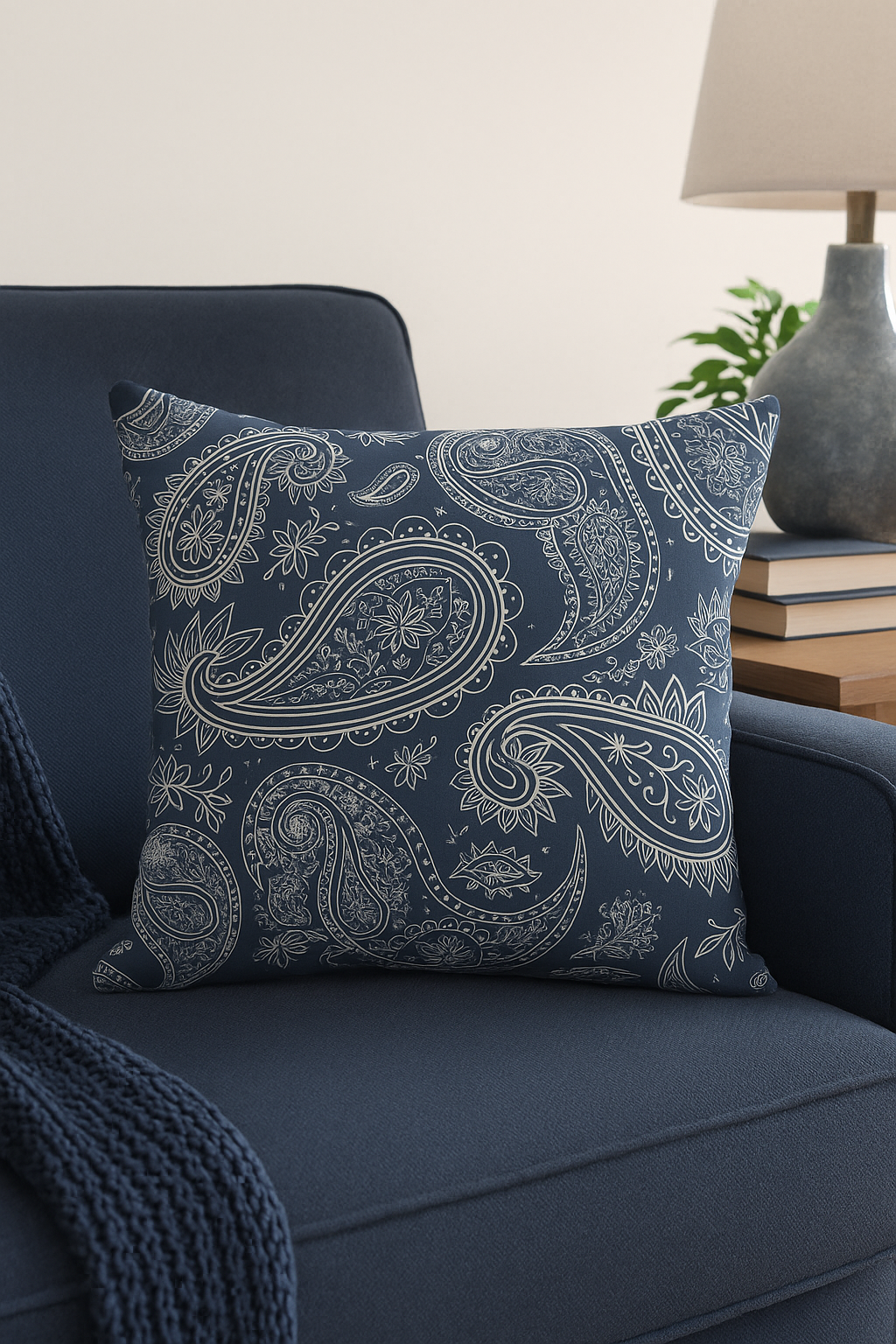 Navy Blue Geometric Nordic Throw Pillow Cover, Design 11 - view 2
