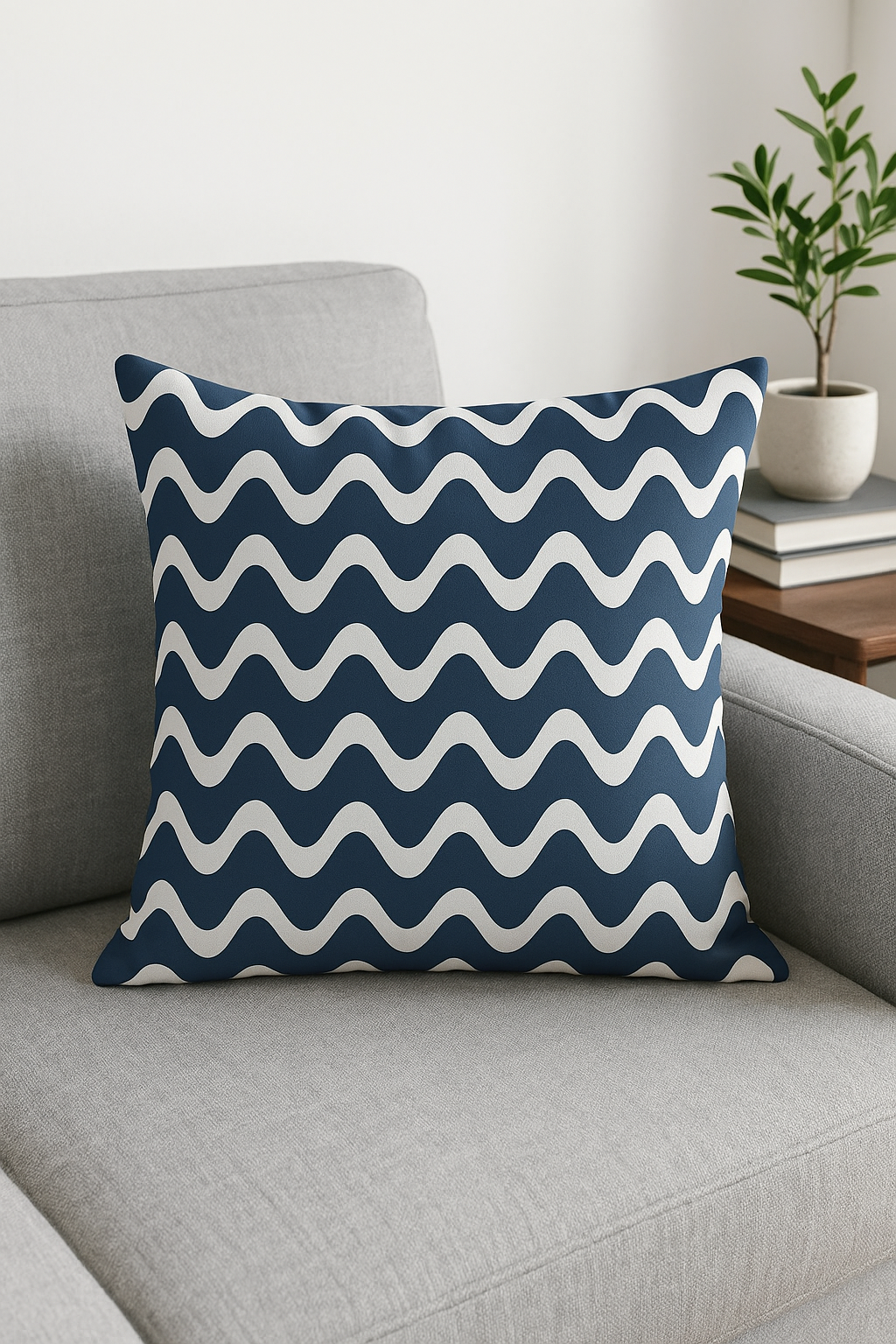 Navy Blue Geometric Nordic Throw Pillow Cover, Design 10 - view 2