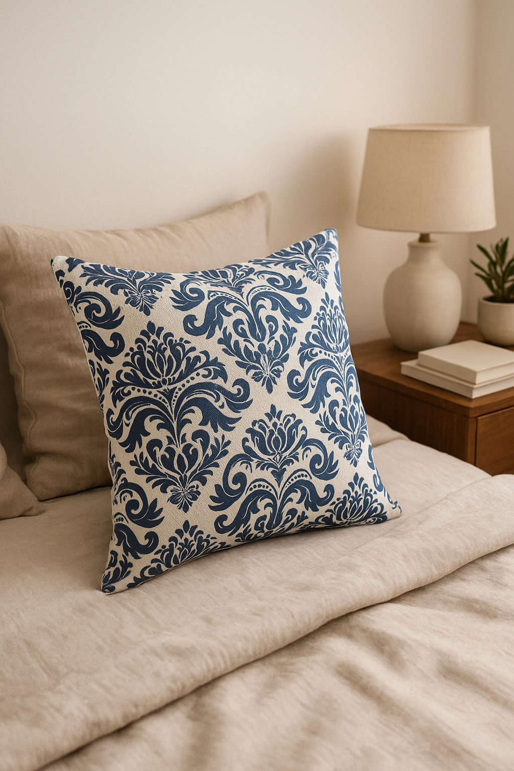 Navy Blue Geometric Nordic Throw Pillow Cover, Design 8 - view 2