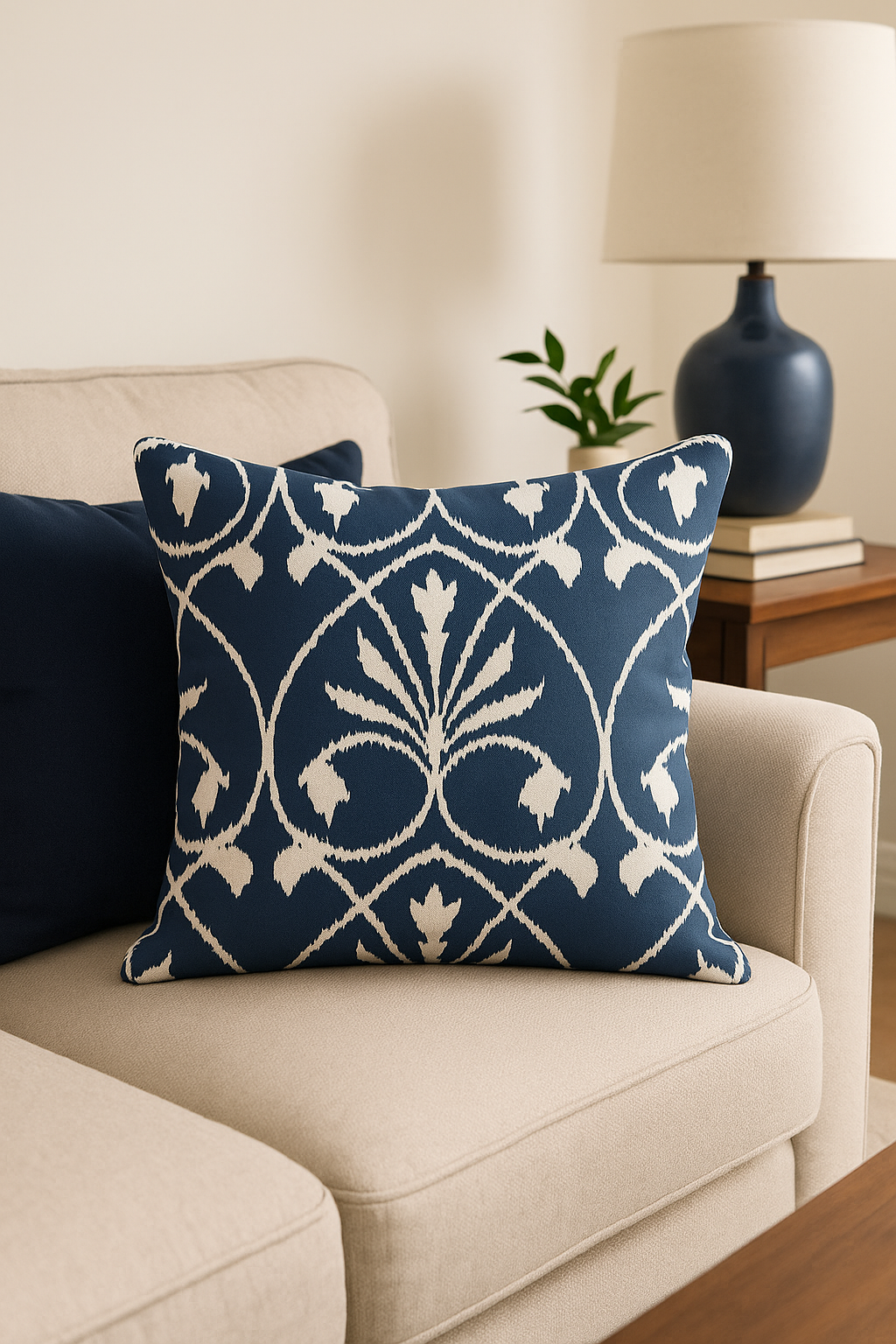 Navy Blue Geometric Nordic Throw Pillow Cover, Design 7 - view 2