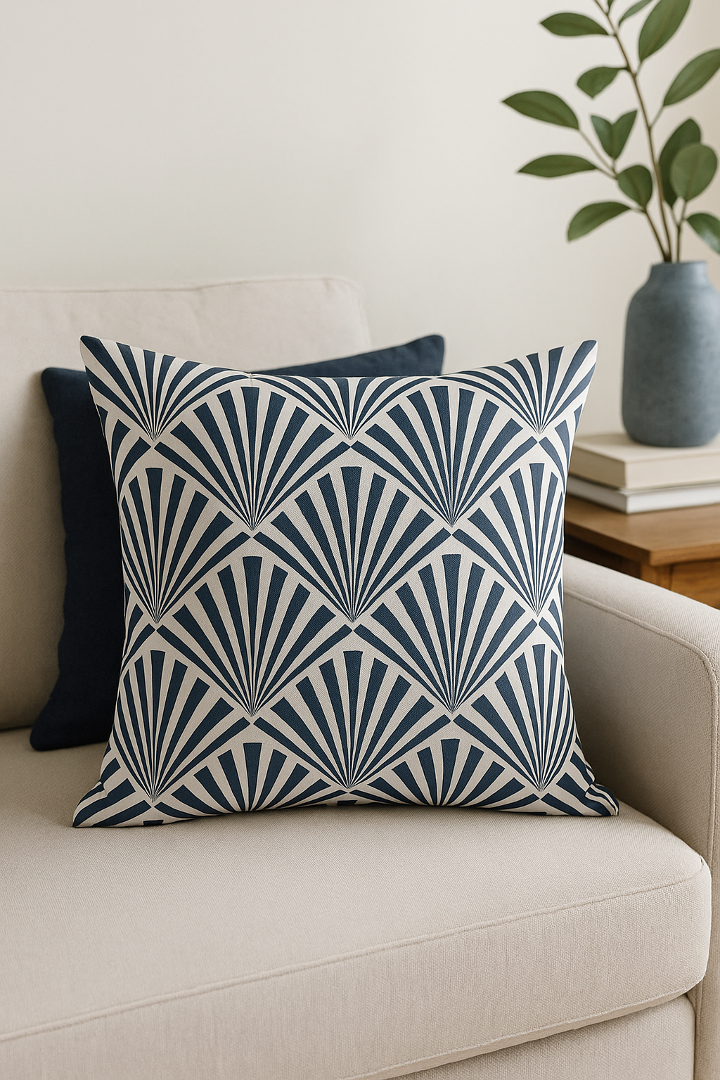 Navy Blue Geometric Nordic Throw Pillow Cover, Design 4 - view 2