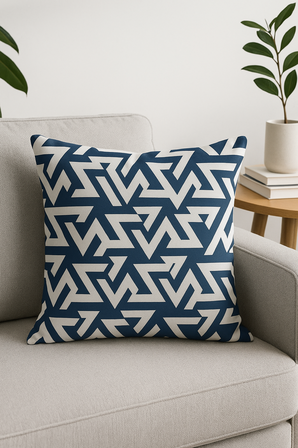 Navy Blue Geometric Nordic Throw Pillow Cover, Design 3 - view 2