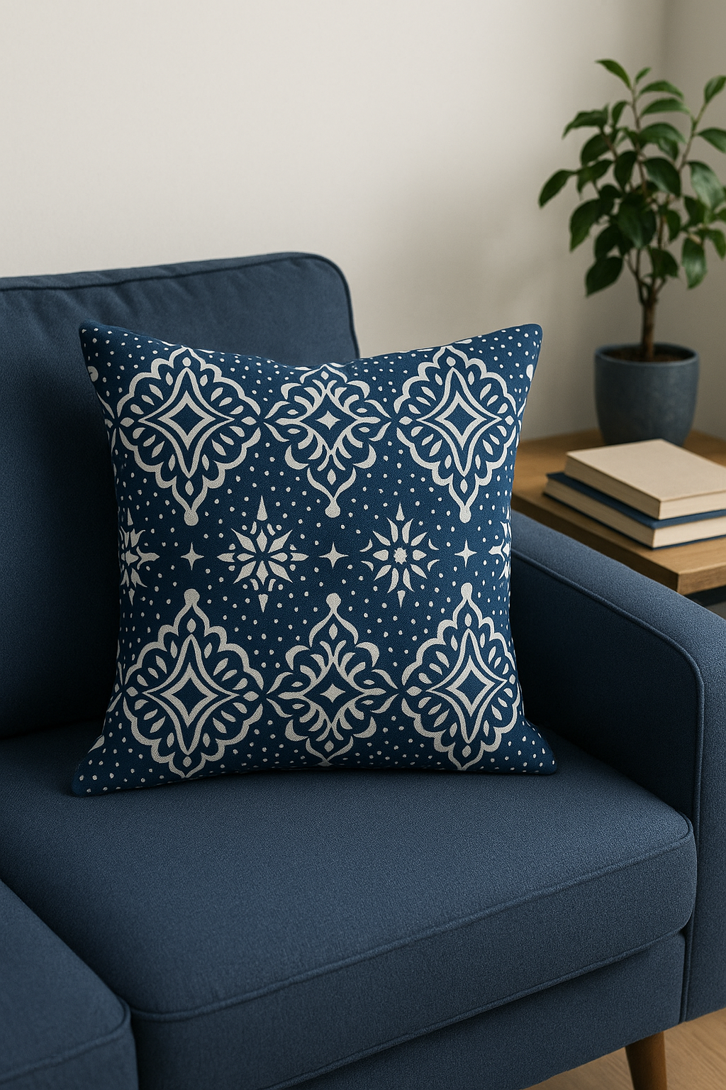 Navy Blue Geometric Nordic Throw Pillow Cover, Design 1 - view 2