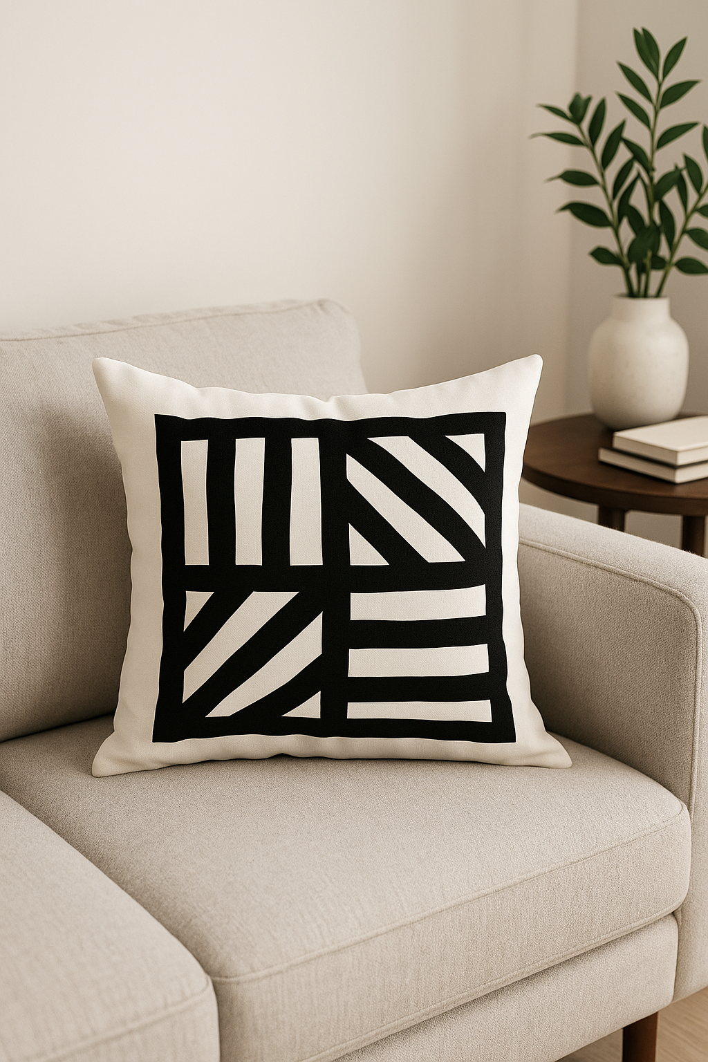 Black and White Geometric Throw Pillow Cover, Style Eight - view 2