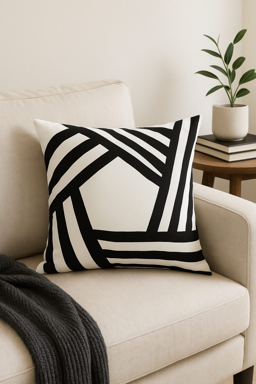 Black and White Geometric Throw Pillow Cover, Style Five - view 2
