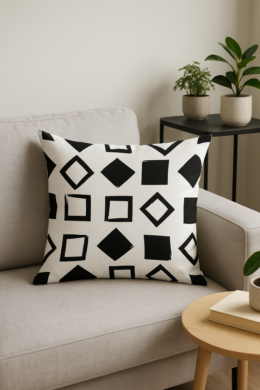 Fluid Black and White Geometric Throw Pillow Cover - view 2