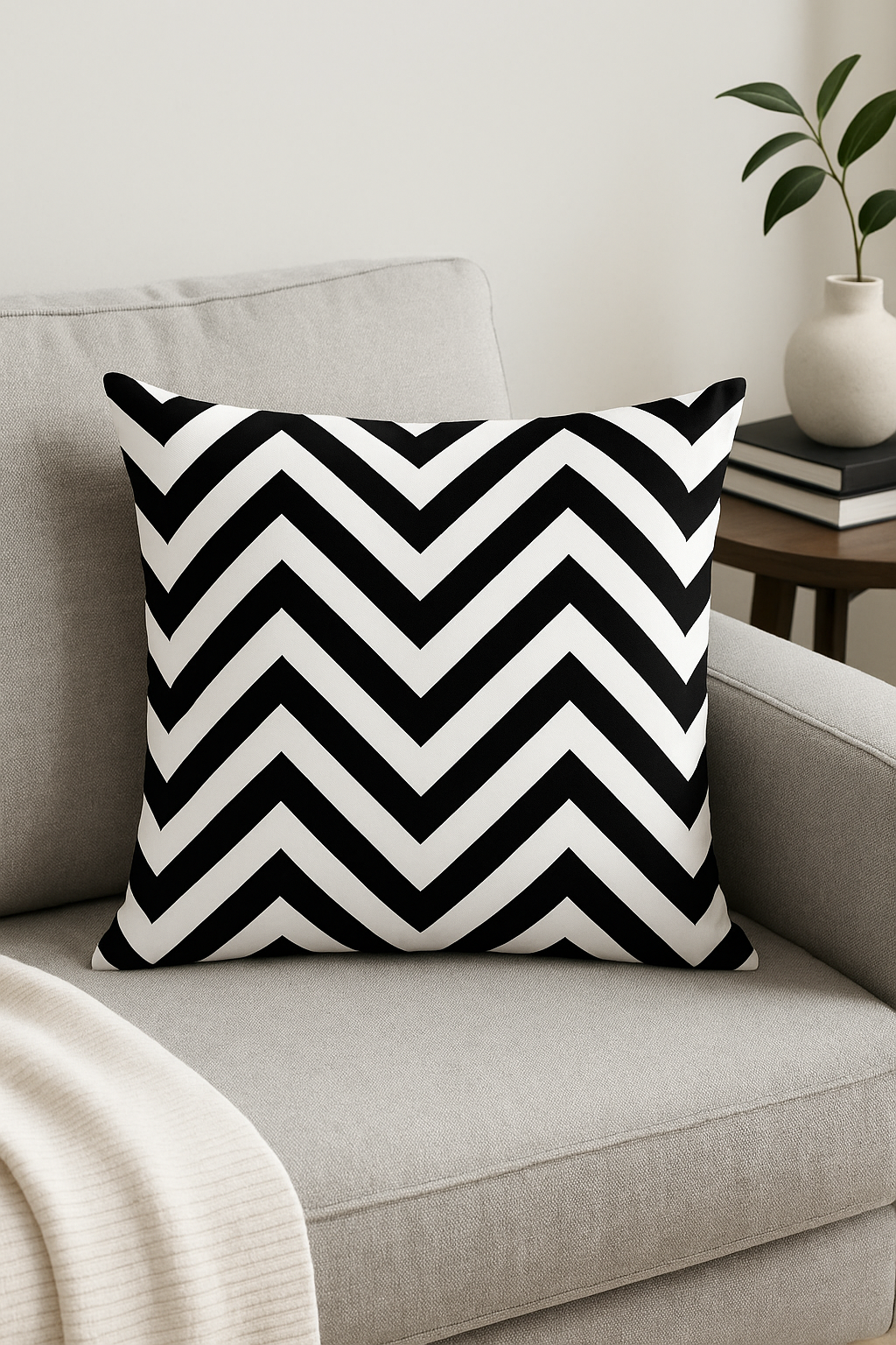 Black and White Corrugated Geometric Throw Pillow Cover, Style Two - view 2