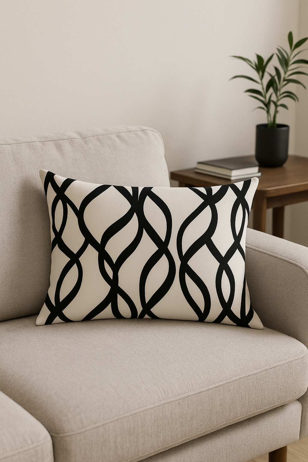 Elegant Black and White Geometric Throw Pillow Cover - view 2