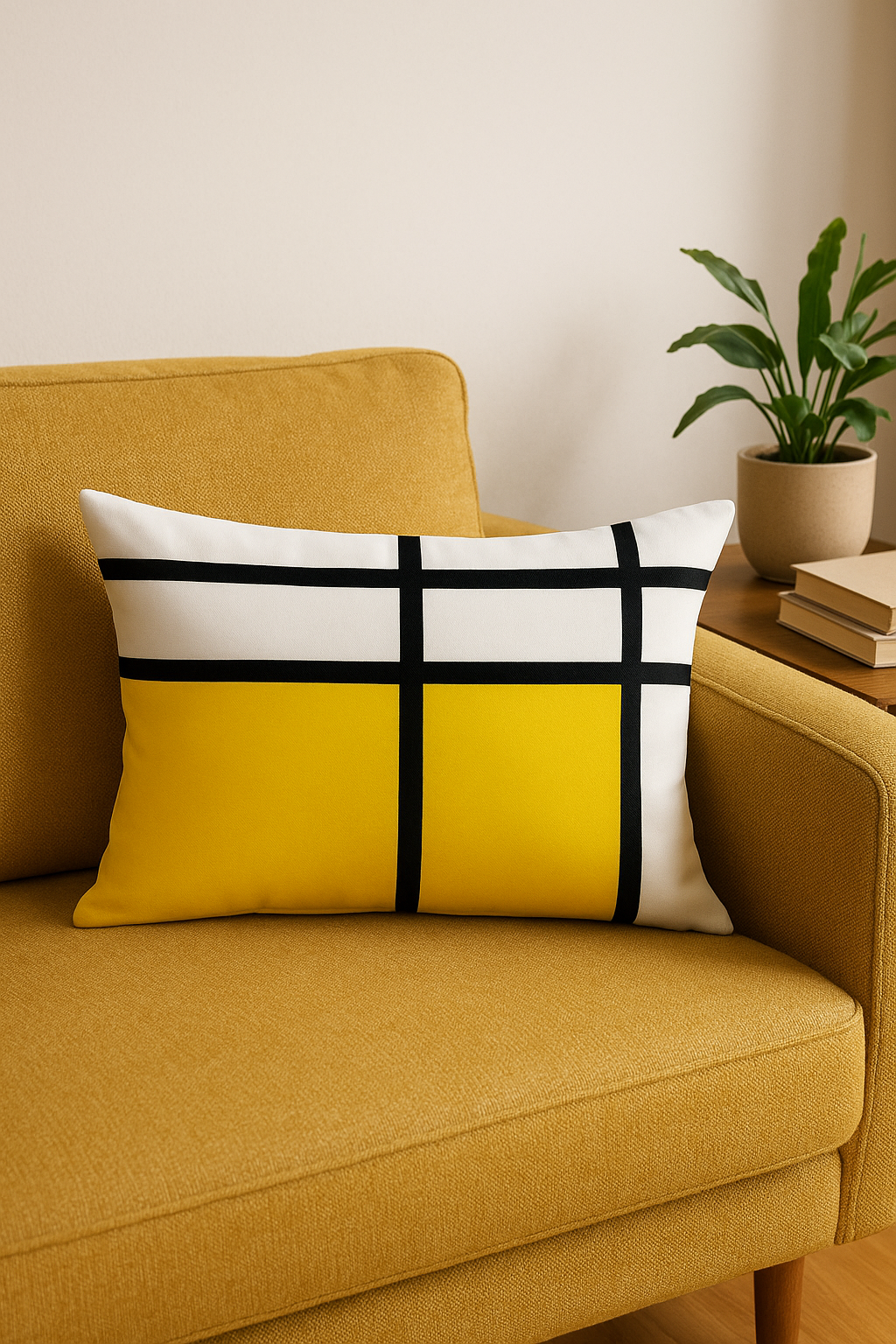 Bold Black and Yellow Geometric Throw Pillow Cover - view 2