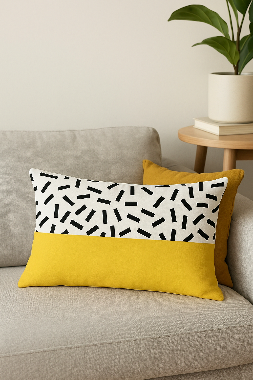 Contemporary Black and Yellow Geometric Throw Pillow Cover - view 2