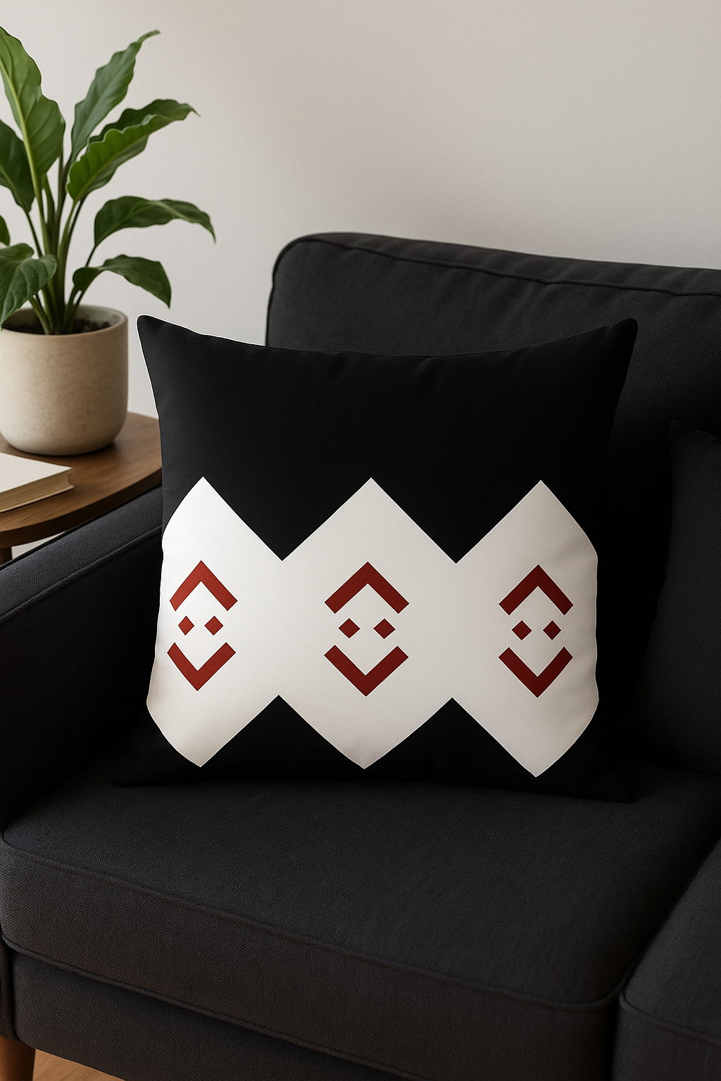 Black and Red Structured Geometric Throw Pillow Cover - view 2