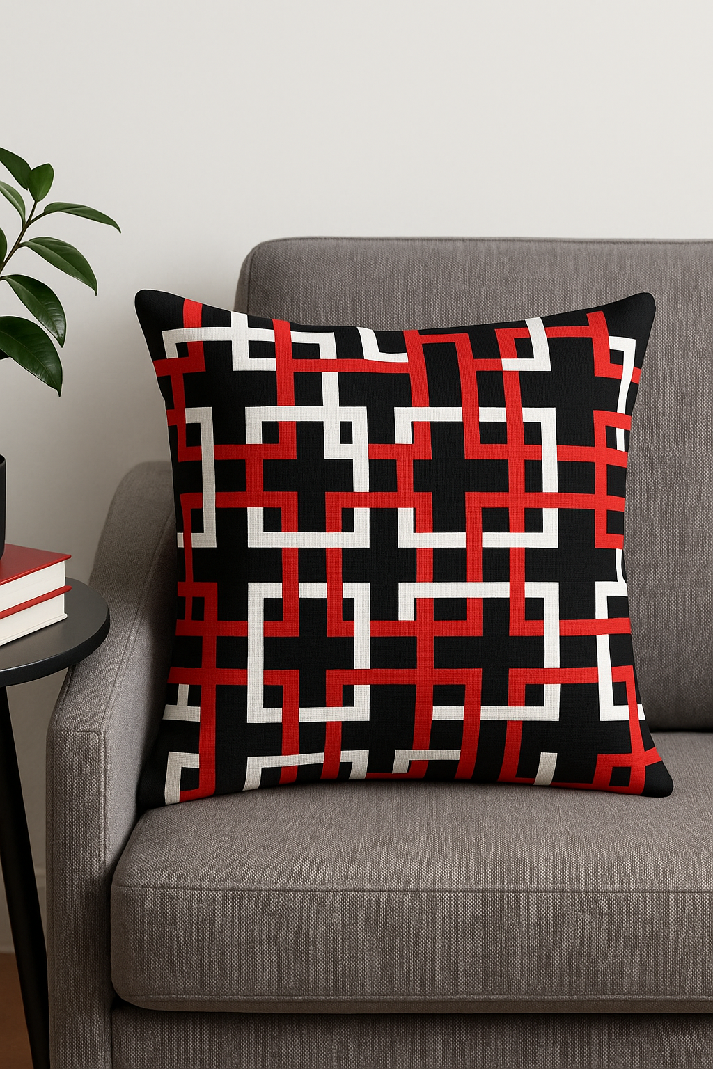 Red and black geometric throw pillow cover for sofa - view 2