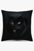 Printed throw pillow cover with an elegant black cat