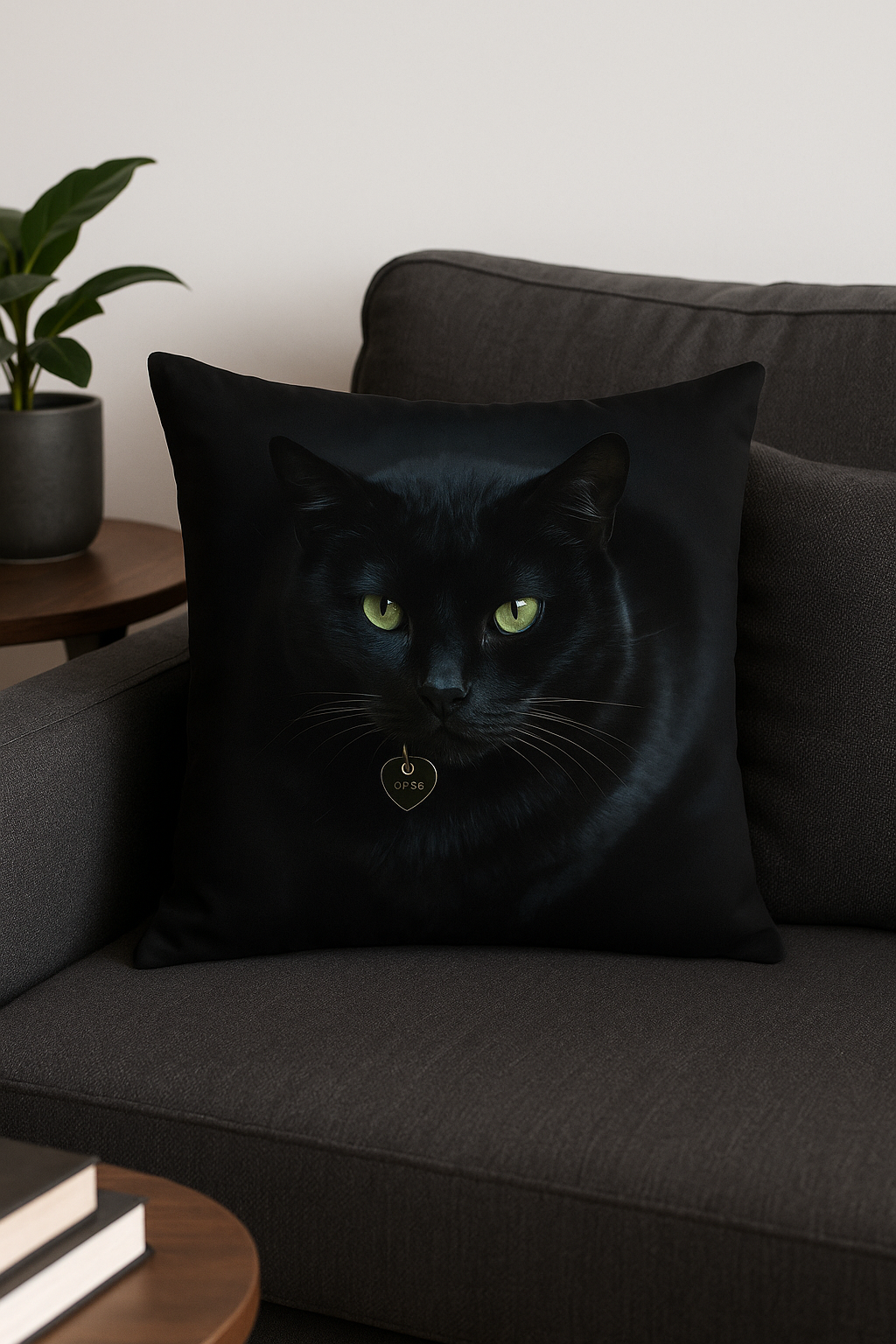 Printed throw pillow cover with an elegant black cat - view 2