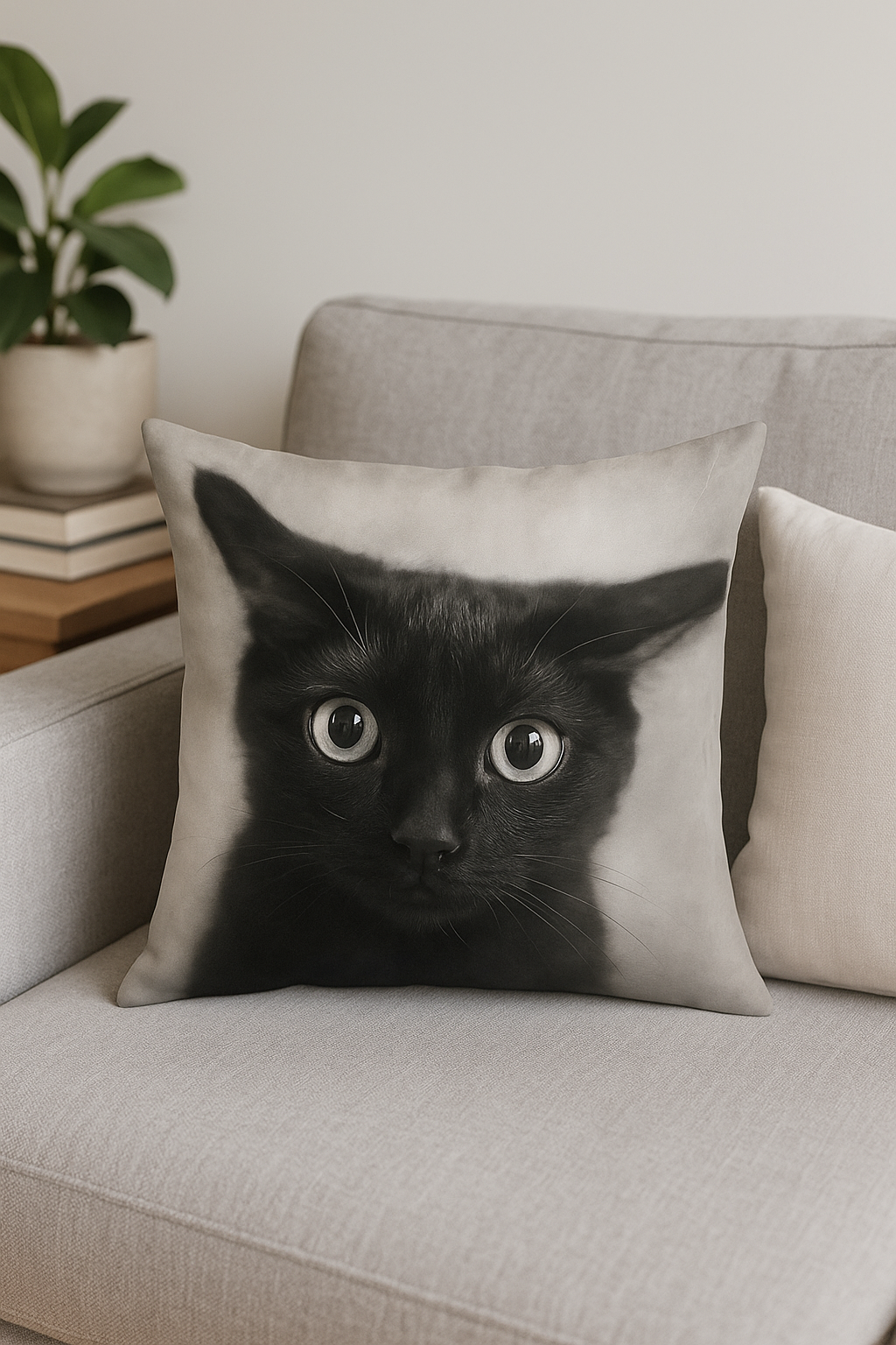 Black cat printed throw pillow cover for interior decoration - view 2