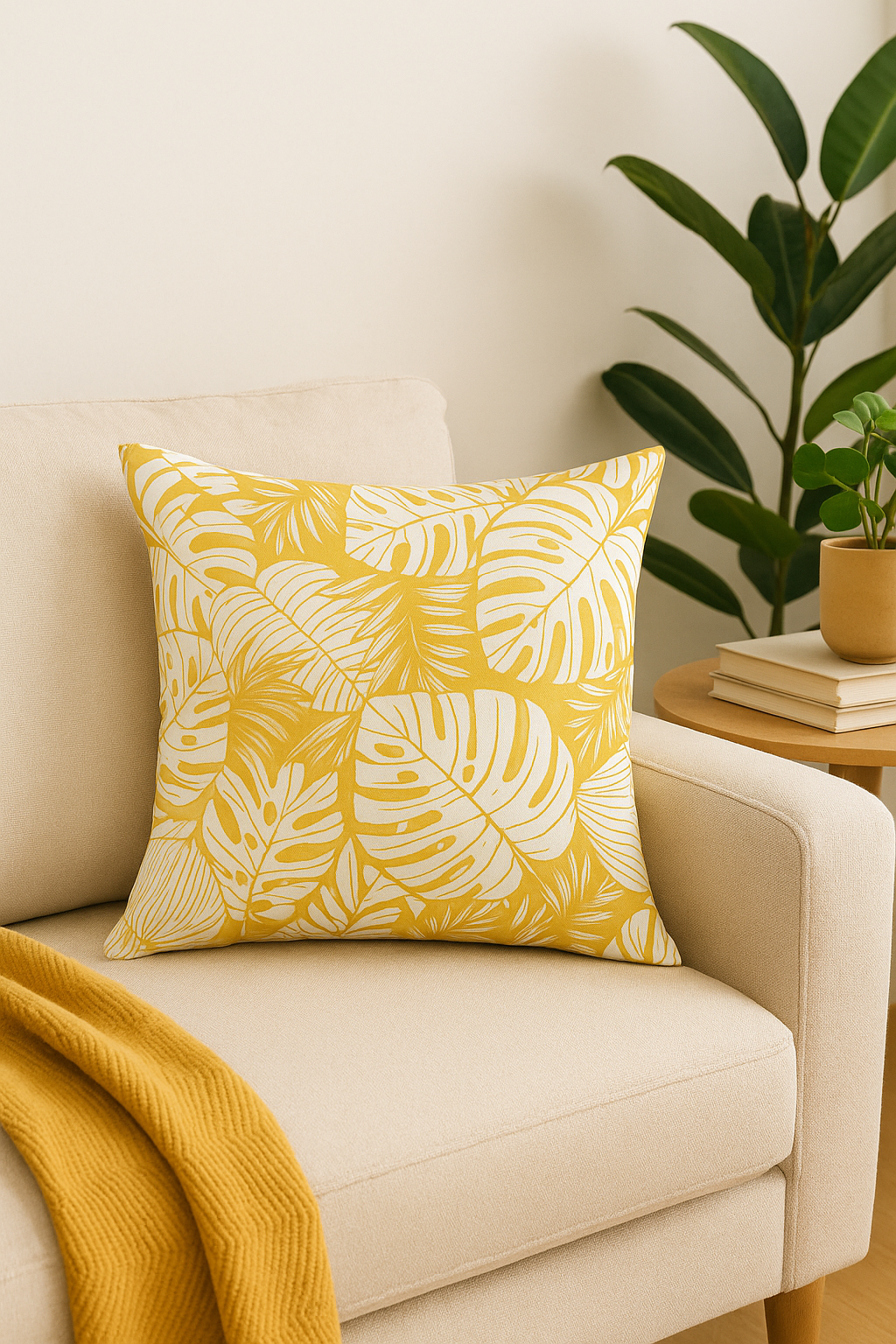 Decorative Yellow Square Throw Pillow Cover for Interior Decoration - view 2