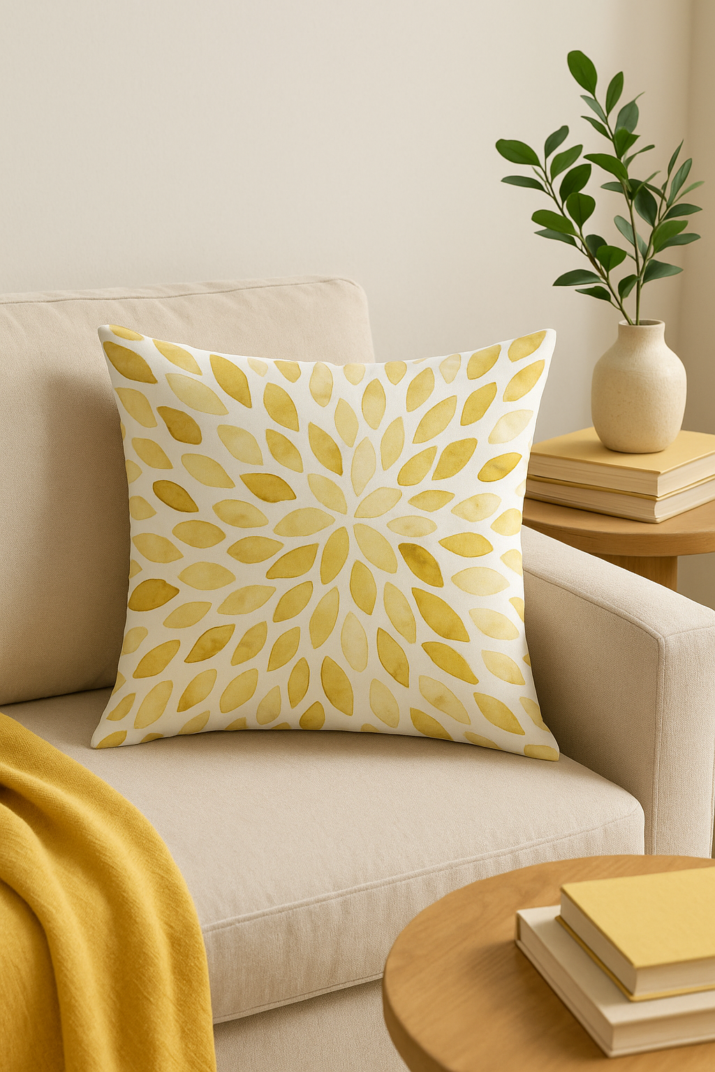 Neutral-Pairing Yellow Square Throw Pillow Cover for Interior Decor - view 2