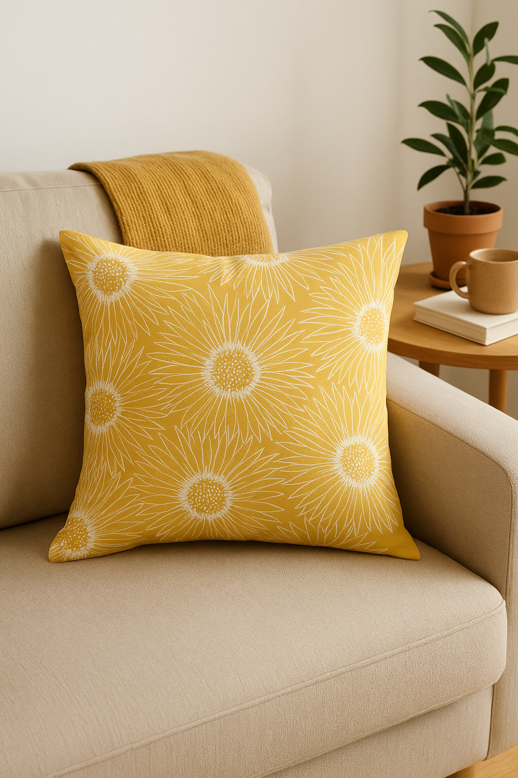 Industrial-Style Yellow Square Throw Pillow Cover for Interior Decor - view 2