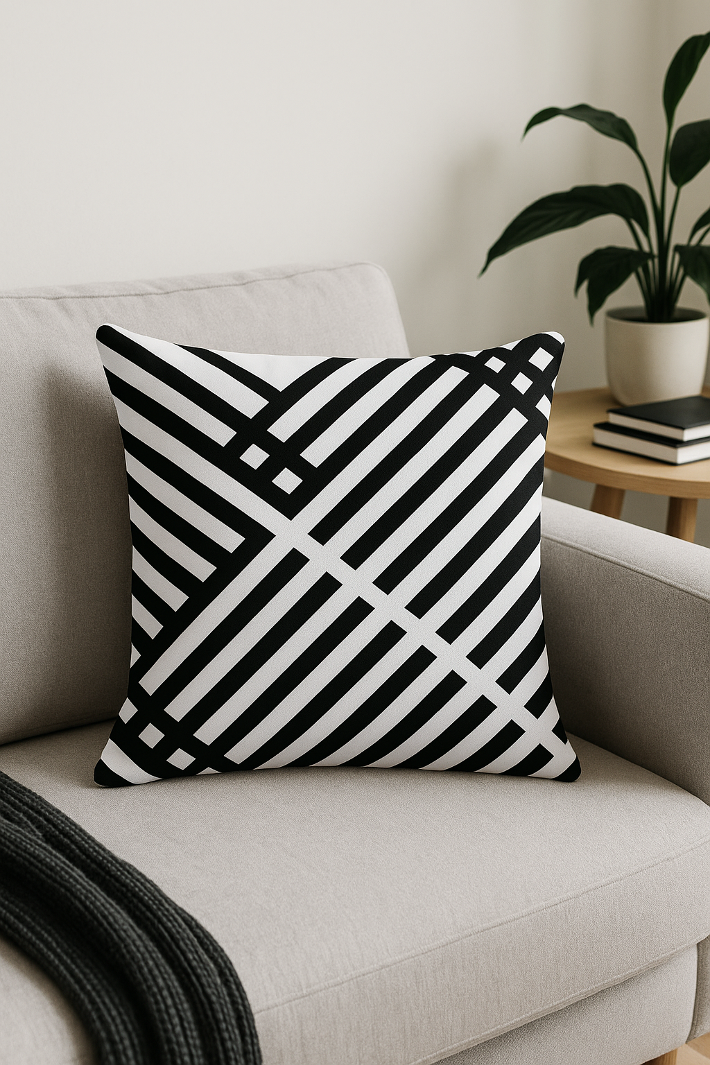 Modern Throw Pillow Cover with Black and White Geometric Print - view 2