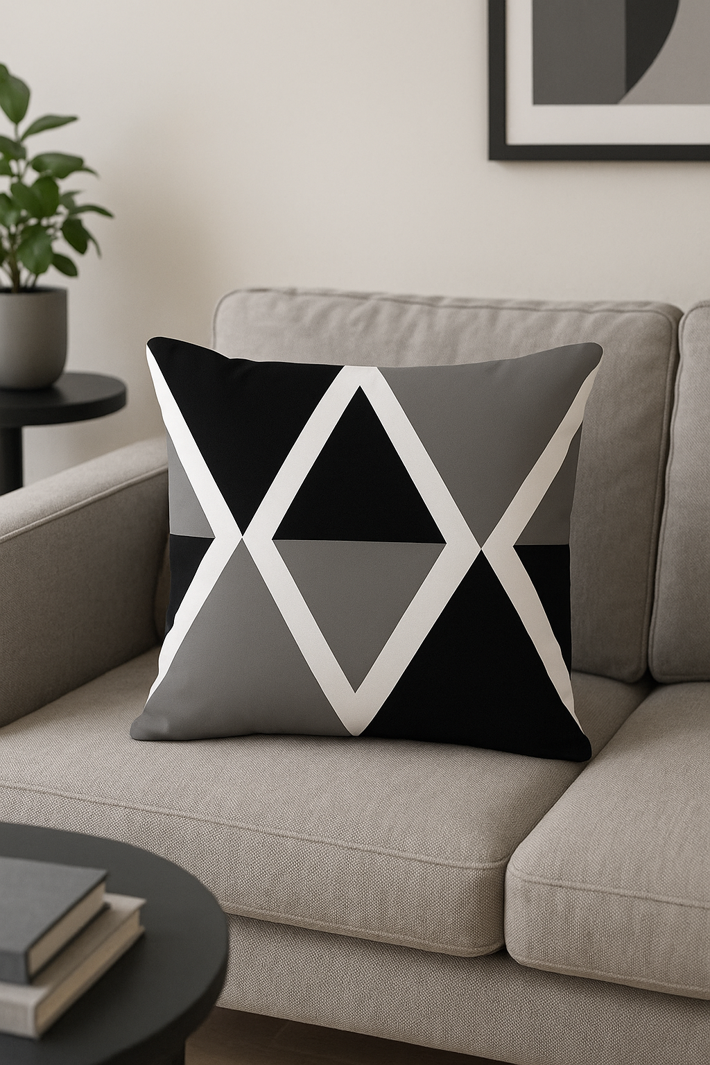 Scandinavian-Style Black and White Geometric Throw Pillow Cover - view 2