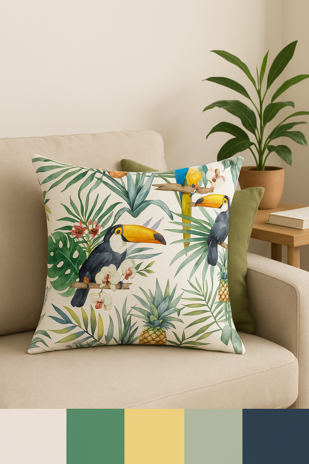 Throw pillow cover cactus pattern and tropical summer plants - view 2