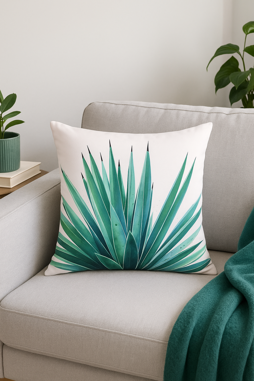 Throw pillow cover cactus pattern and green tropical plants - view 2