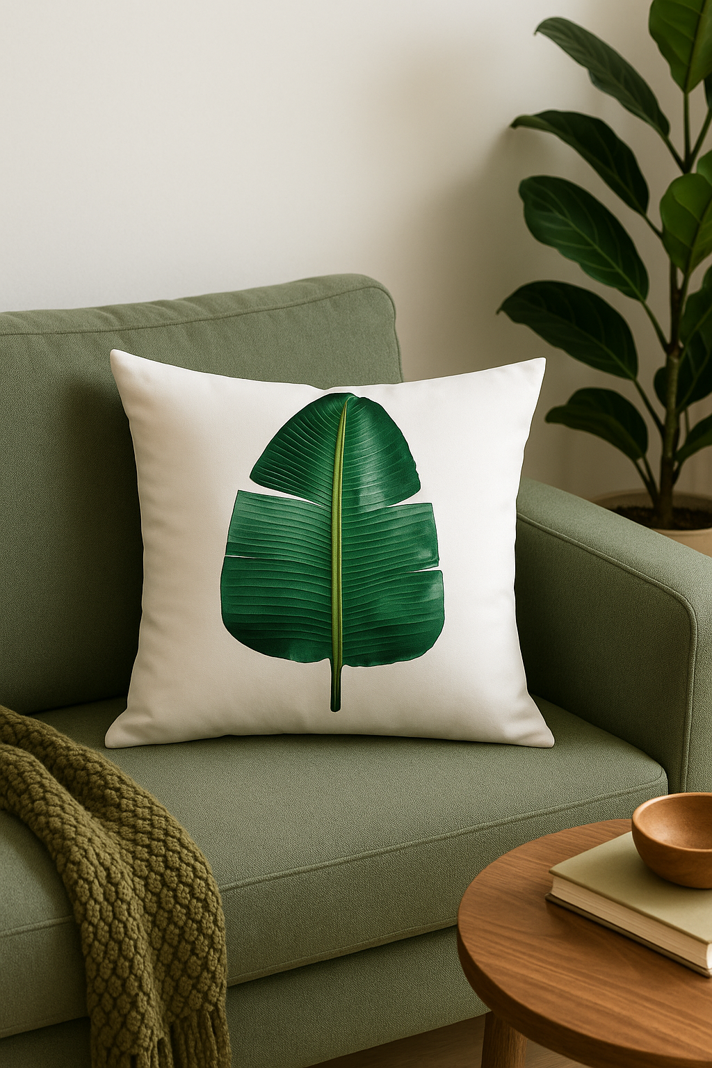 Bohemian Green Cactus & Monstera Throw Pillow Cover - view 2